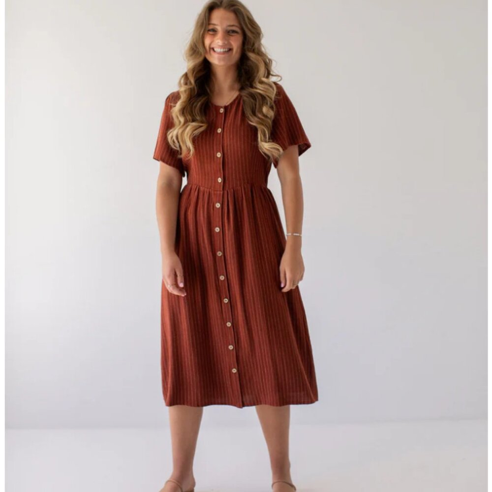 MainStreet Exchange "Addy" dress rust linen blend